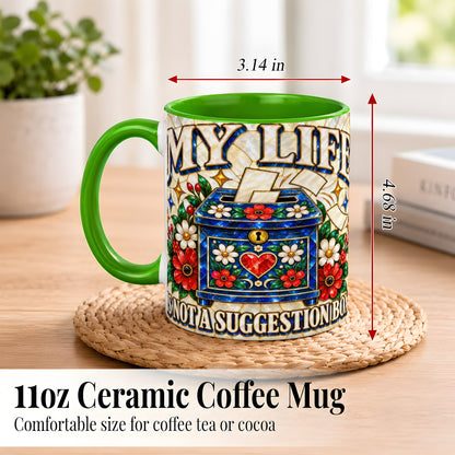 #pl[11oz|Green] Stained Glass Floral Box Coffee Mug, Witty Quote Mug, Ceramic Cup