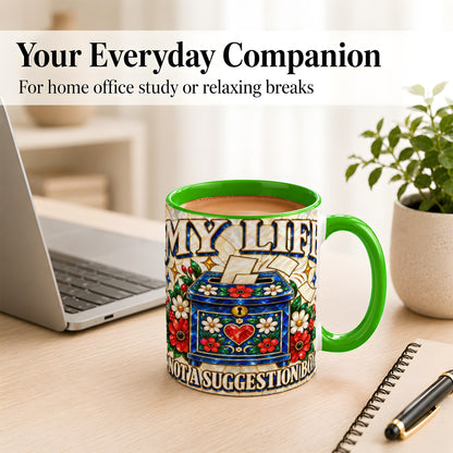 #pl[11oz|Green] Stained Glass Floral Box Coffee Mug, Witty Quote Mug, Ceramic Cup