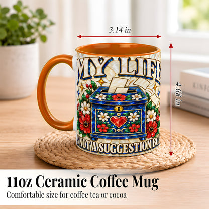 #pl[11oz|Orange] Stained Glass Floral Box Coffee Mug, Witty Quote Mug, Ceramic Cup