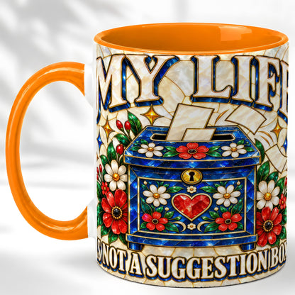 #pl[11oz|Orange] Stained Glass Floral Box Coffee Mug, Witty Quote Mug, Ceramic Cup