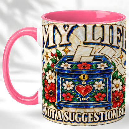 #pl[11oz|Pink] Stained Glass Floral Box Coffee Mug, Witty Quote Mug, Ceramic Cup
