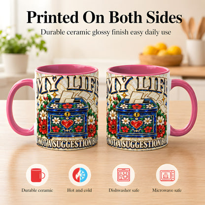 #pl[11oz|Pink] Stained Glass Floral Box Coffee Mug, Witty Quote Mug, Ceramic Cup
