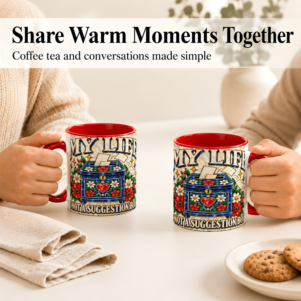 #pl[11oz|Red] Stained Glass Floral Box Coffee Mug, Witty Quote Mug, Ceramic Cup