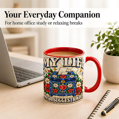 #pl[11oz|Red] Stained Glass Floral Box Coffee Mug, Witty Quote Mug, Ceramic Cup