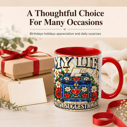 #pl[11oz|Red] Stained Glass Floral Box Coffee Mug, Witty Quote Mug, Ceramic Cup
