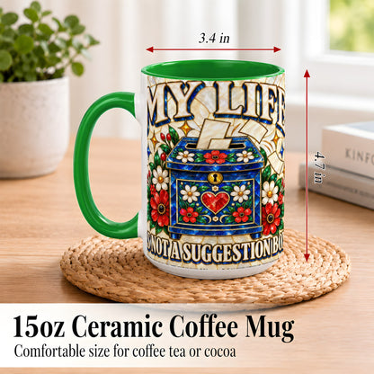 #pl[15oz|Green] Stained Glass Floral Box Coffee Mug, Witty Quote Mug, Ceramic Cup