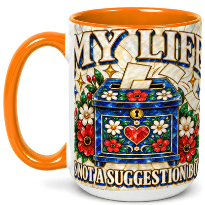 #pl[15oz|Orange] Stained Glass Floral Box Coffee Mug, Witty Quote Mug, Ceramic Cup