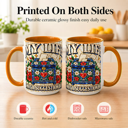 #pl[15oz|Orange] Stained Glass Floral Box Coffee Mug, Witty Quote Mug, Ceramic Cup