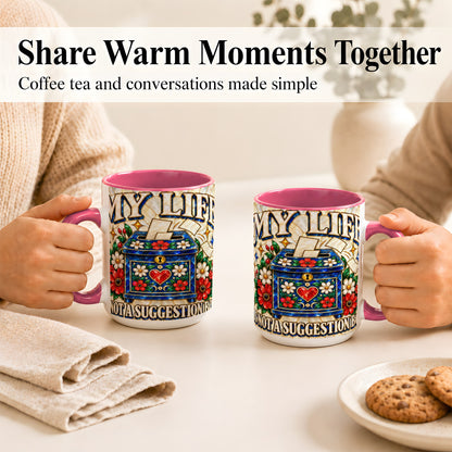 #pl[15oz|Pink] Stained Glass Floral Box Coffee Mug, Witty Quote Mug, Ceramic Cup