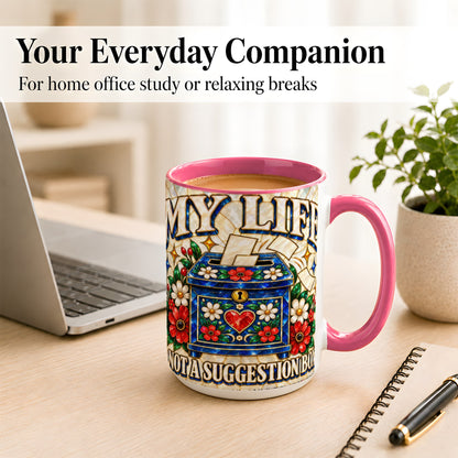 #pl[15oz|Pink] Stained Glass Floral Box Coffee Mug, Witty Quote Mug, Ceramic Cup