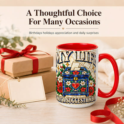 #pl[15oz|Red] Stained Glass Floral Box Coffee Mug, Witty Quote Mug, Ceramic Cup