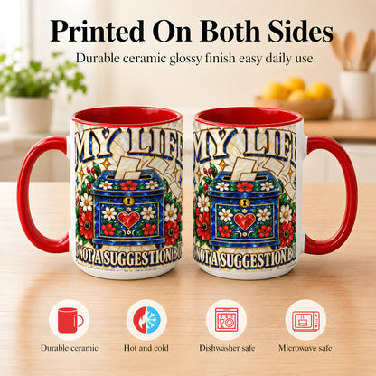 #pl[15oz|Red] Stained Glass Floral Box Coffee Mug, Witty Quote Mug, Ceramic Cup