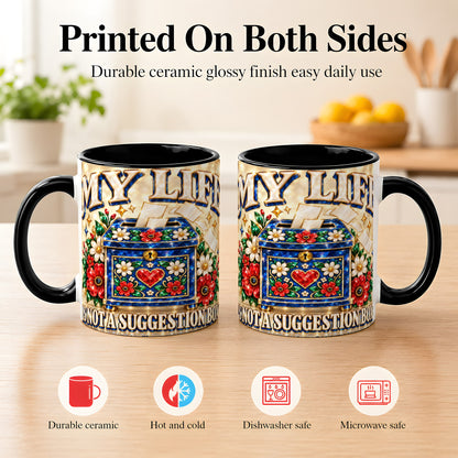 #pl[11oz|Black] Jeweled Floral Box Coffee Mug, Witty Quote Mug, Ceramic Cup