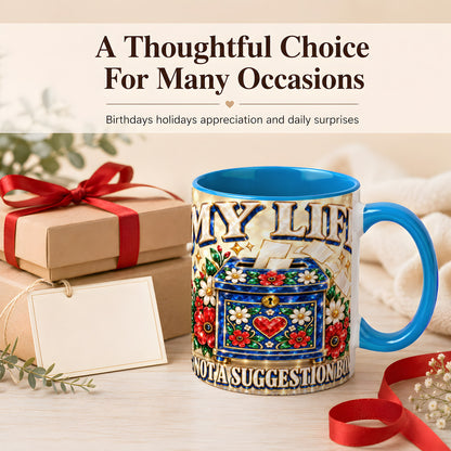 #pl[11oz|Blue] Jeweled Floral Box Coffee Mug, Witty Quote Mug, Ceramic Cup