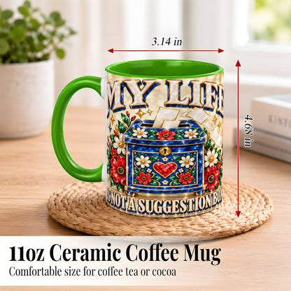 #pl[11oz|Green] Jeweled Floral Box Coffee Mug, Witty Quote Mug, Ceramic Cup