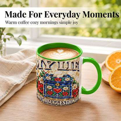 #pl[11oz|Green] Jeweled Floral Box Coffee Mug, Witty Quote Mug, Ceramic Cup