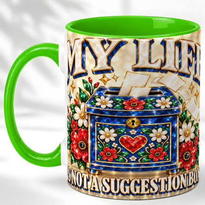 #pl[11oz|Green] Jeweled Floral Box Coffee Mug, Witty Quote Mug, Ceramic Cup
