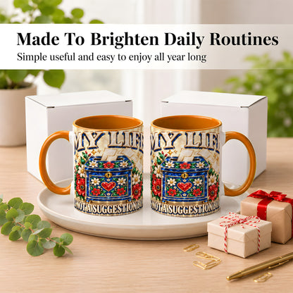 #pl[11oz|Orange] Jeweled Floral Box Coffee Mug, Witty Quote Mug, Ceramic Cup