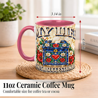 #pl[11oz|Pink] Jeweled Floral Box Coffee Mug, Witty Quote Mug, Ceramic Cup