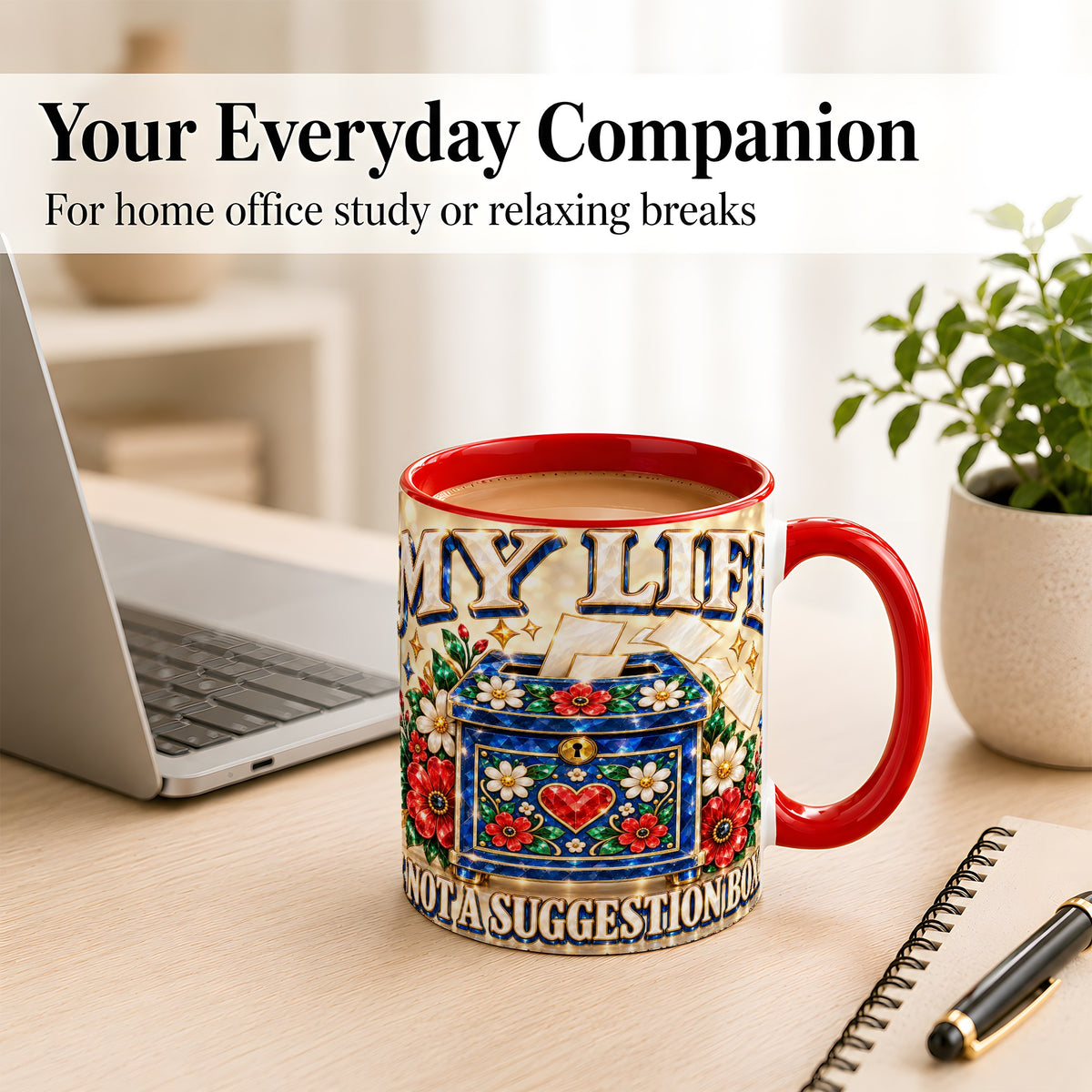 #pl[11oz|Red] Jeweled Floral Box Coffee Mug, Witty Quote Mug, Ceramic Cup