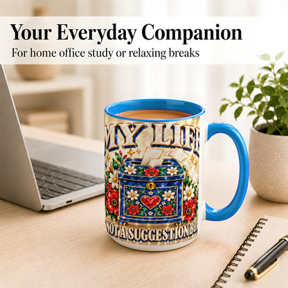 #pl[15oz|Blue] Jeweled Floral Box Coffee Mug, Witty Quote Mug, Ceramic Cup