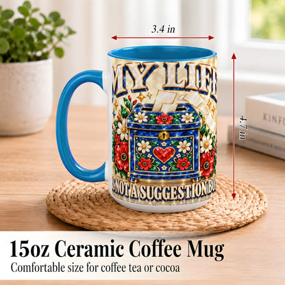 #pl[15oz|Blue] Jeweled Floral Box Coffee Mug, Witty Quote Mug, Ceramic Cup