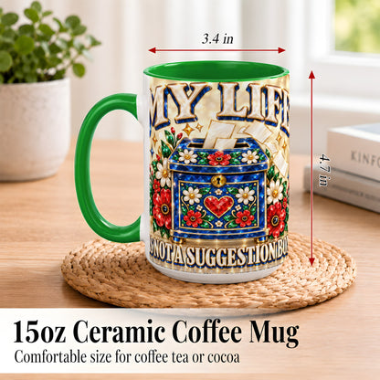 #pl[15oz|Green] Jeweled Floral Box Coffee Mug, Witty Quote Mug, Ceramic Cup