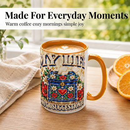 #pl[15oz|Orange] Jeweled Floral Box Coffee Mug, Witty Quote Mug, Ceramic Cup