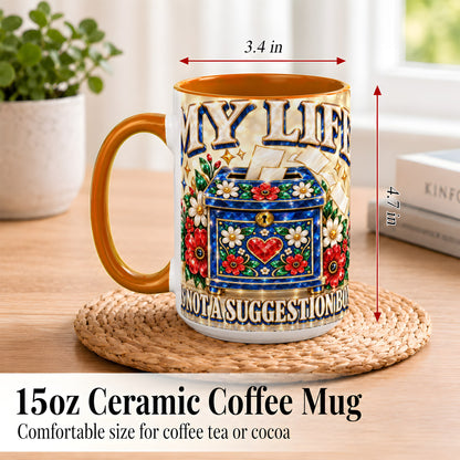 #pl[15oz|Orange] Jeweled Floral Box Coffee Mug, Witty Quote Mug, Ceramic Cup
