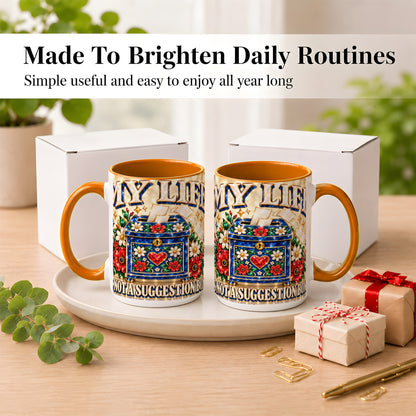 #pl[15oz|Orange] Jeweled Floral Box Coffee Mug, Witty Quote Mug, Ceramic Cup