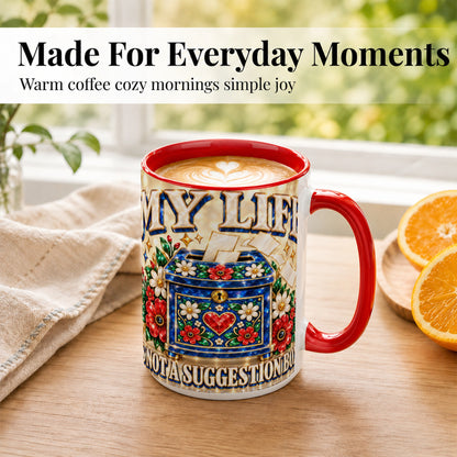 #pl[15oz|Red] Jeweled Floral Box Coffee Mug, Witty Quote Mug, Ceramic Cup