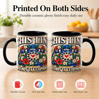 #pl[11oz|Black] Stained Glass Style Rotary Phone Coffee Mug, Floral Mug, Ceramic Cup