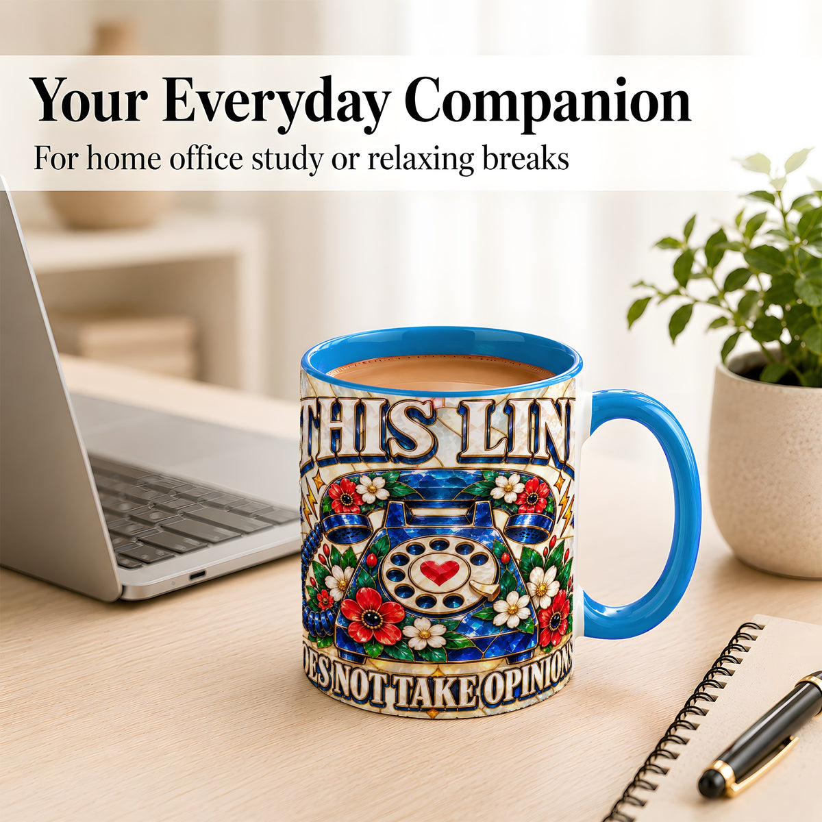 #pl[11oz|Blue] Stained Glass Style Rotary Phone Coffee Mug, Floral Mug, Ceramic Cup