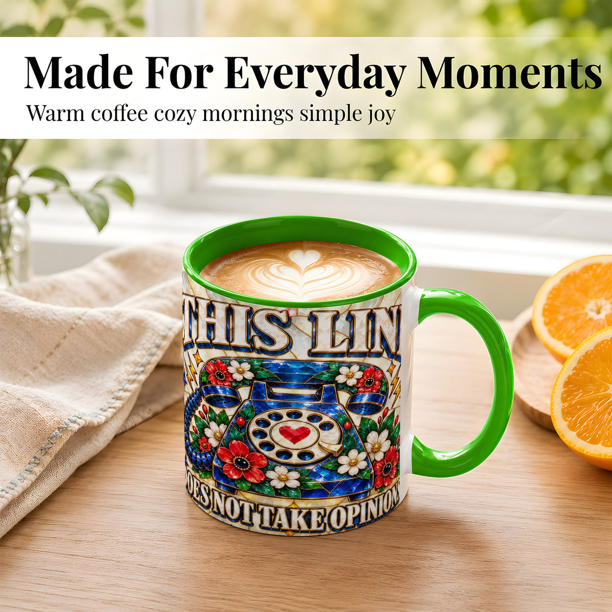 #pl[11oz|Green] Stained Glass Style Rotary Phone Coffee Mug, Floral Mug, Ceramic Cup