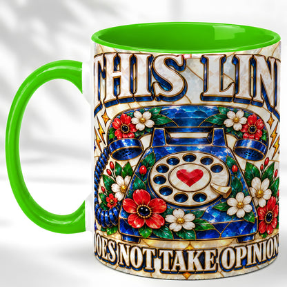 #pl[11oz|Green] Stained Glass Style Rotary Phone Coffee Mug, Floral Mug, Ceramic Cup