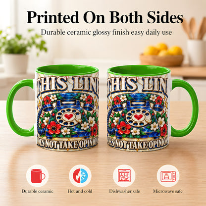 #pl[11oz|Green] Stained Glass Style Rotary Phone Coffee Mug, Floral Mug, Ceramic Cup