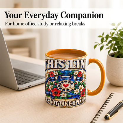 #pl[11oz|Orange] Stained Glass Style Rotary Phone Coffee Mug, Floral Mug, Ceramic Cup