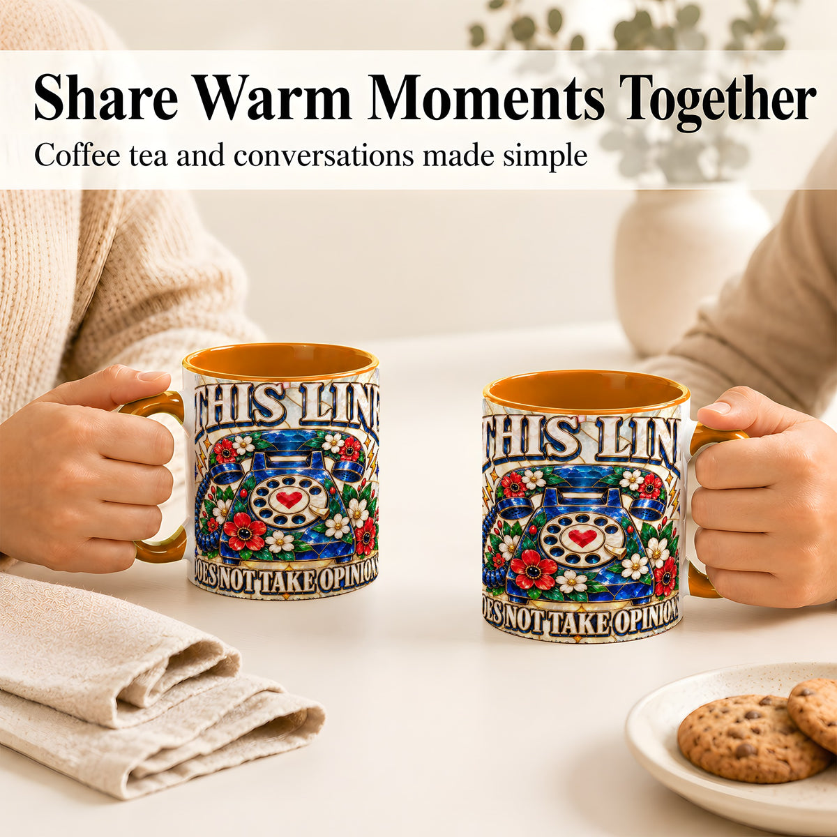 #pl[11oz|Orange] Stained Glass Style Rotary Phone Coffee Mug, Floral Mug, Ceramic Cup