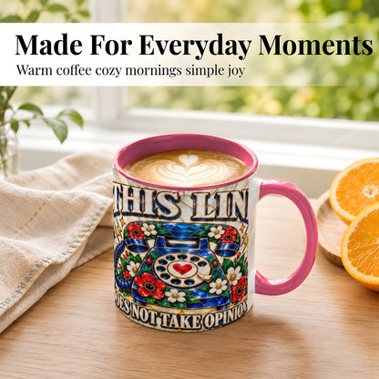 #pl[11oz|Pink] Stained Glass Style Rotary Phone Coffee Mug, Floral Mug, Ceramic Cup