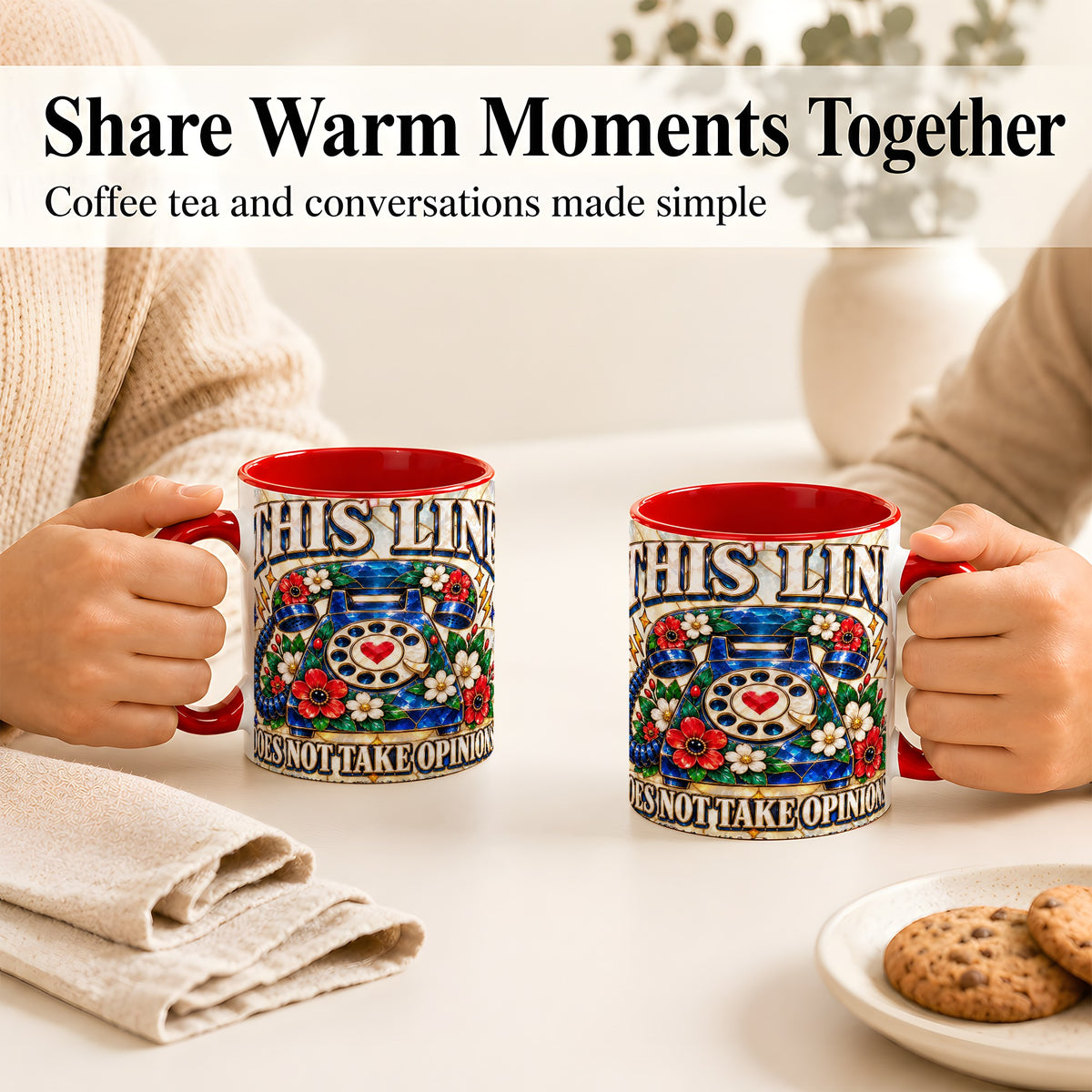 #pl[11oz|Red] Stained Glass Style Rotary Phone Coffee Mug, Floral Mug, Ceramic Cup