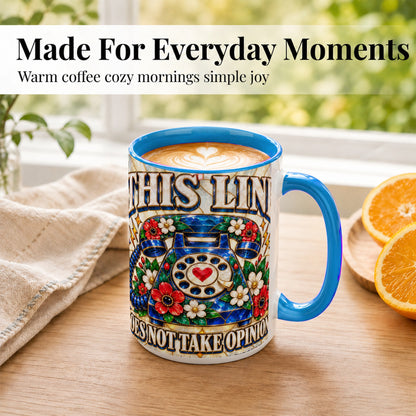 #pl[15oz|Blue] Stained Glass Style Rotary Phone Coffee Mug, Floral Mug, Ceramic Cup