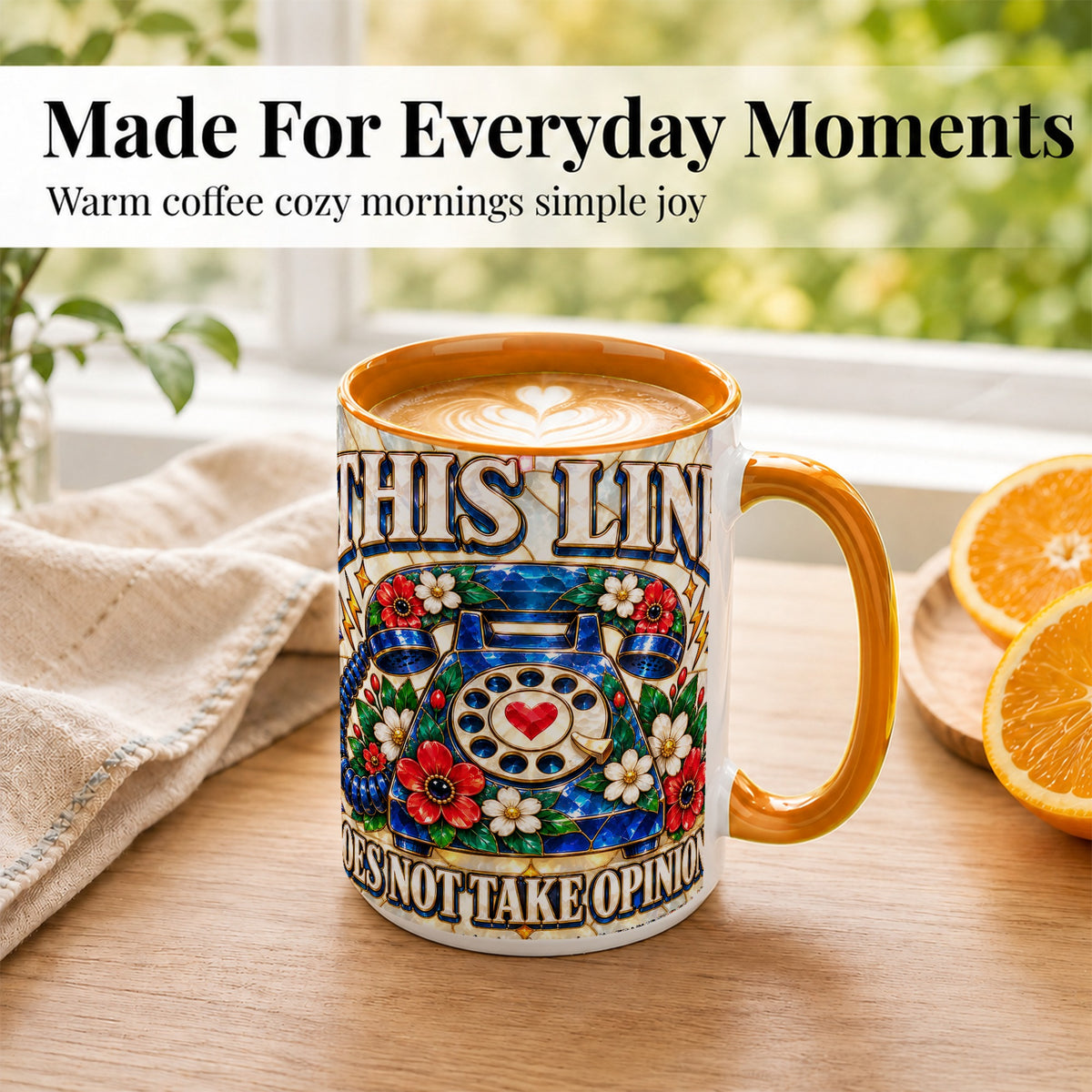 #pl[15oz|Orange] Stained Glass Style Rotary Phone Coffee Mug, Floral Mug, Ceramic Cup