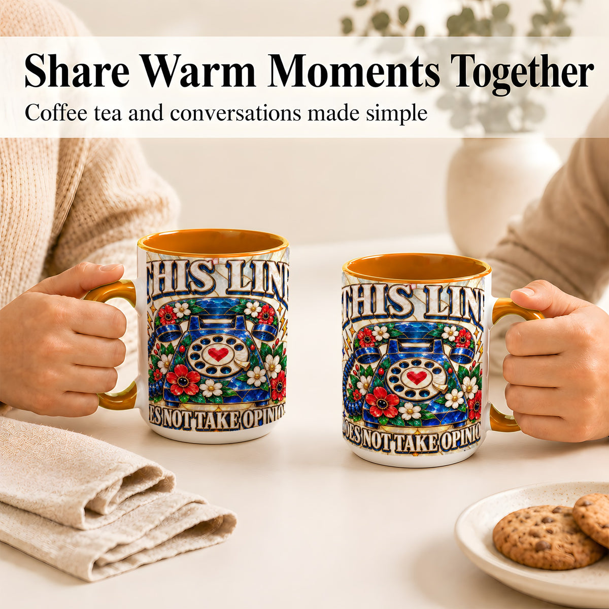 #pl[15oz|Orange] Stained Glass Style Rotary Phone Coffee Mug, Floral Mug, Ceramic Cup