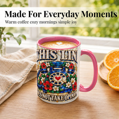#pl[15oz|Pink] Stained Glass Style Rotary Phone Coffee Mug, Floral Mug, Ceramic Cup