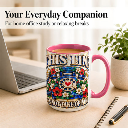 #pl[15oz|Pink] Stained Glass Style Rotary Phone Coffee Mug, Floral Mug, Ceramic Cup