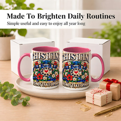 #pl[15oz|Pink] Stained Glass Style Rotary Phone Coffee Mug, Floral Mug, Ceramic Cup