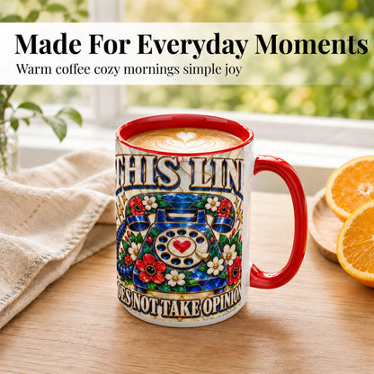 #pl[15oz|Red] Stained Glass Style Rotary Phone Coffee Mug, Floral Mug, Ceramic Cup