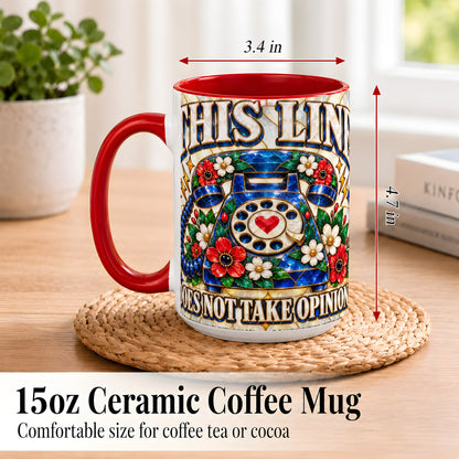 #pl[15oz|Red] Stained Glass Style Rotary Phone Coffee Mug, Floral Mug, Ceramic Cup