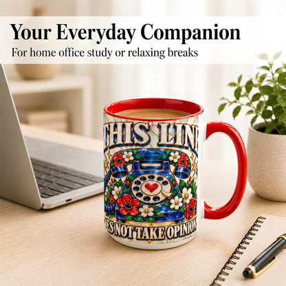 #pl[15oz|Red] Stained Glass Style Rotary Phone Coffee Mug, Floral Mug, Ceramic Cup