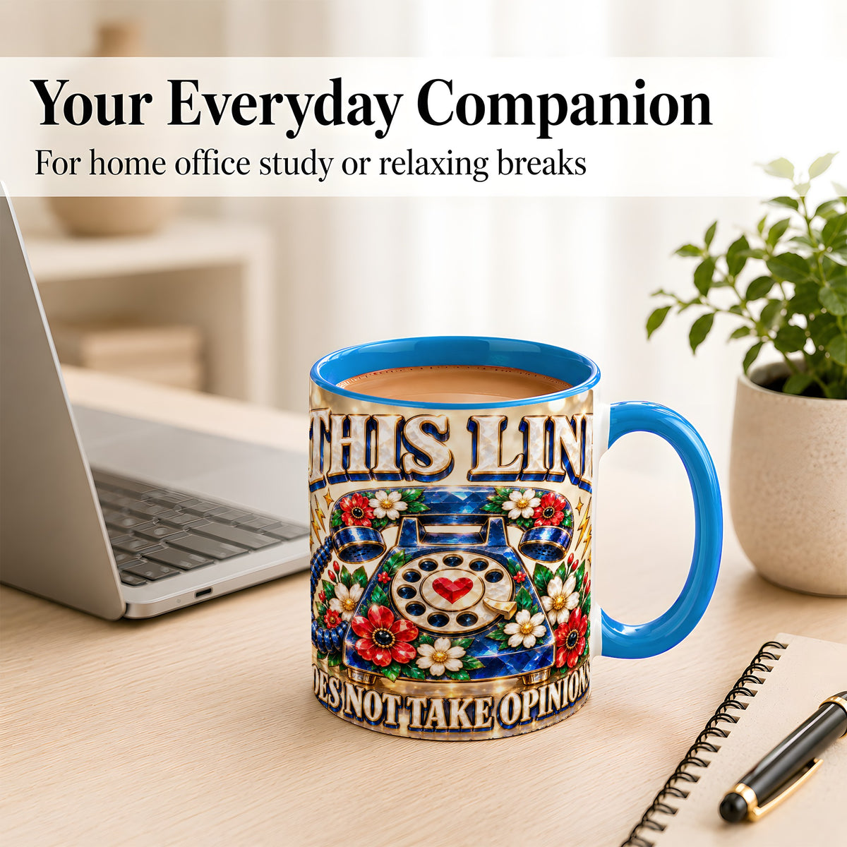 #pl[11oz|Blue] Gemstone Rotary Phone Coffee Mug, Floral Vintage Mug, Ceramic Cup